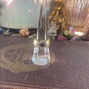 Vintage Gold Ring with Red Gemstone and Clear Accents